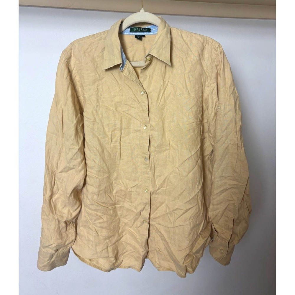 Lauren Ralph Lauren Men’s L Beige Linen Woven Solid Long Sleeve Button-Up Shirt